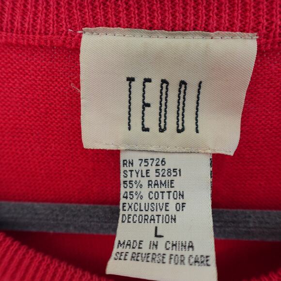 Teddi Embroidered Americana Patriotic Cotton Ramie Short Sleeve Red Cardigan L - Picture 2 of 8